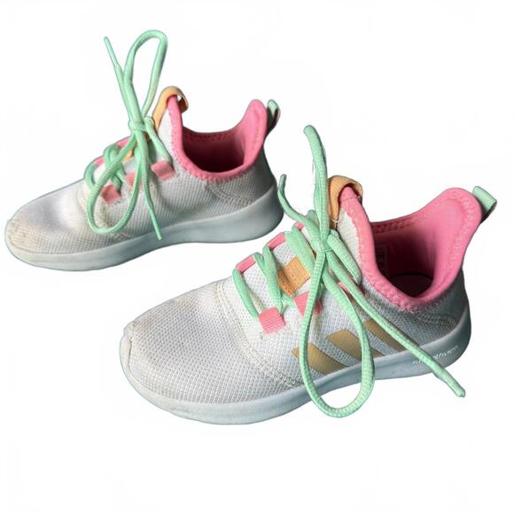 adidas Cloudfoam kids sneakers white mesh pastel lace-up size 11K - Picture 5 of 9